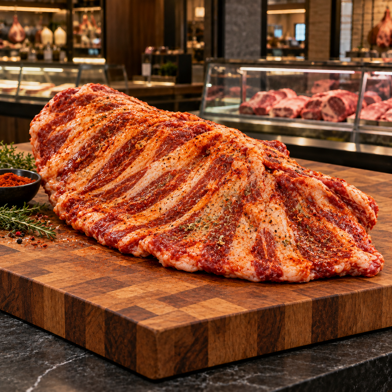 Cerdo ibérico — abanico de costilla adobado