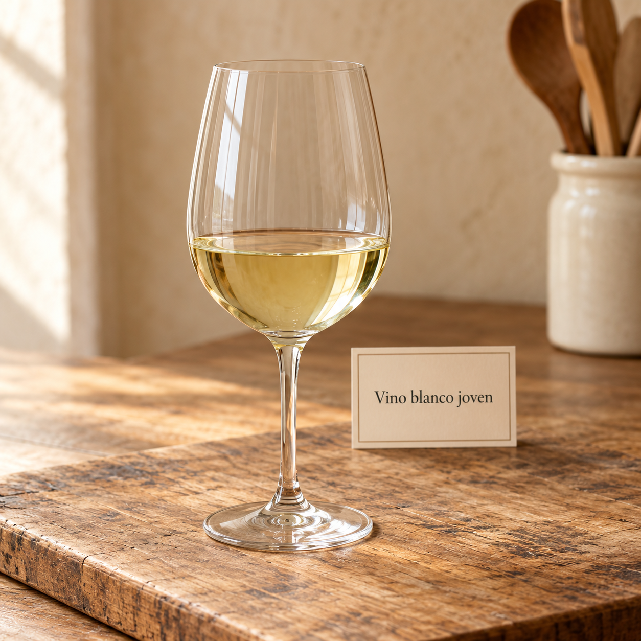 Vino blanco joven en copa