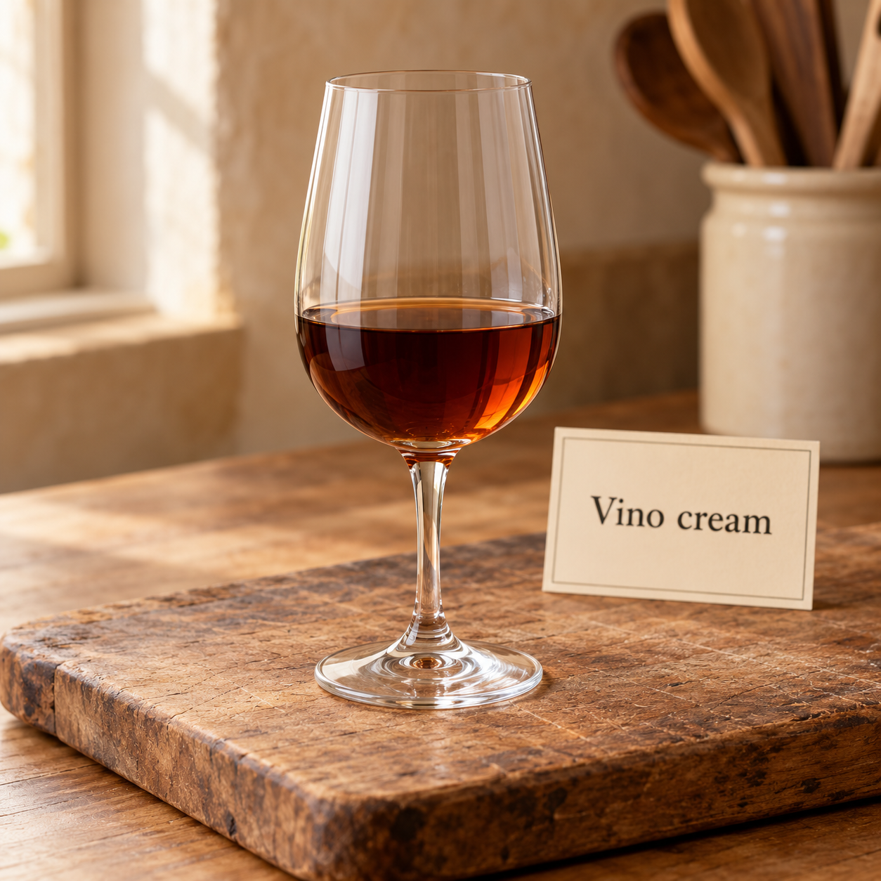 Vino cream ámbar en copa elegante