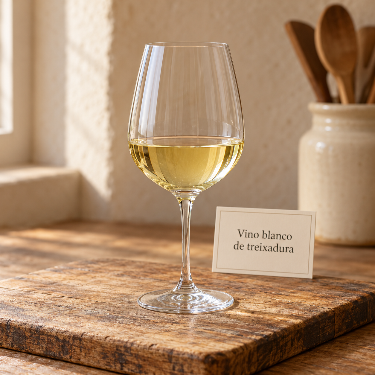 Vino blanco de treixadura en copa