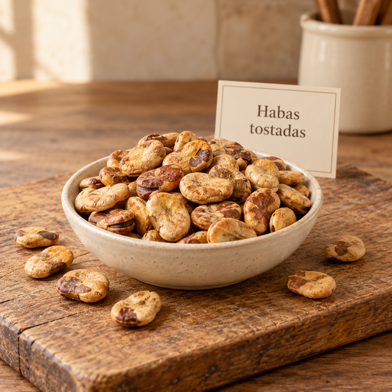 Habas tostadas en cuenco rústico