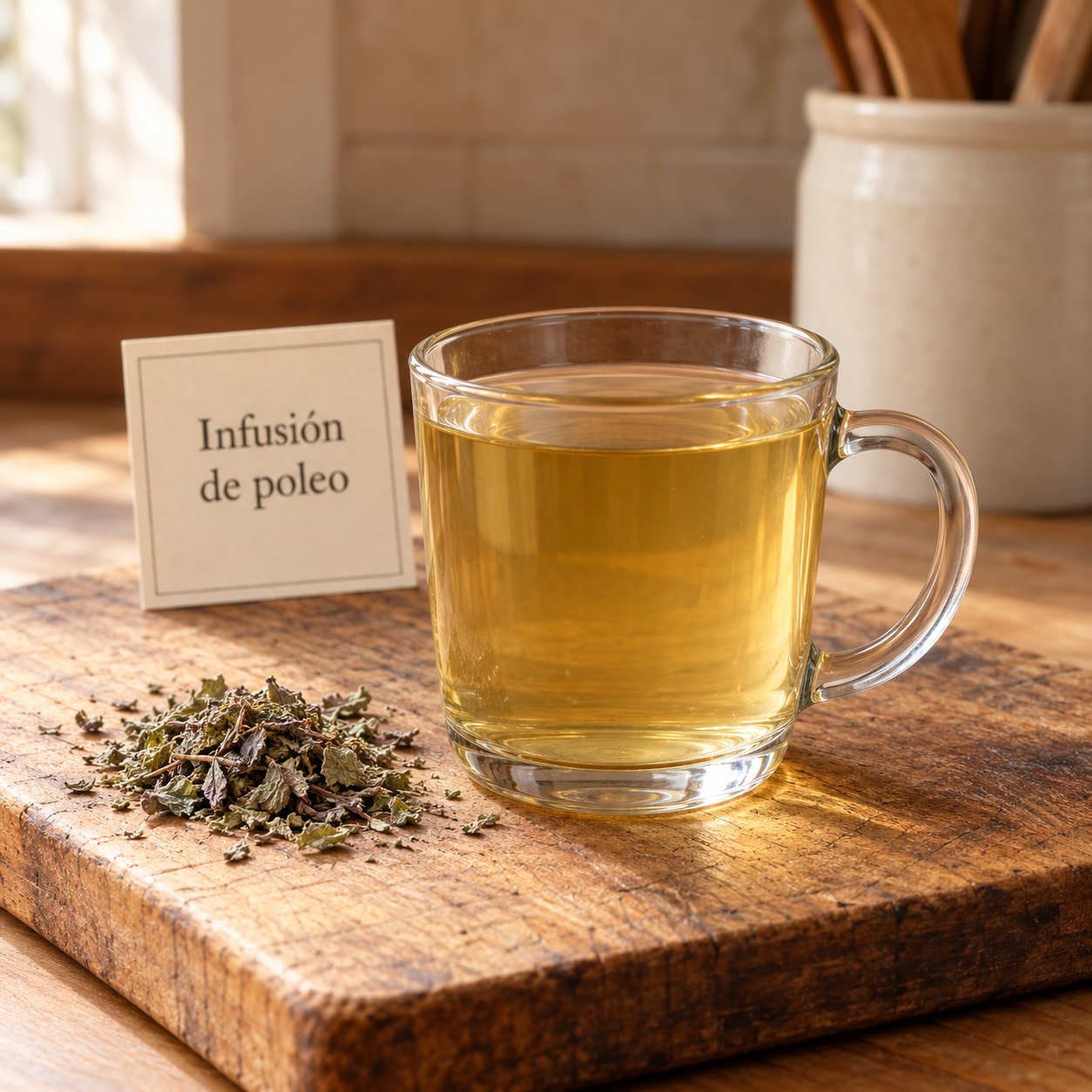 Infusión de poleo en taza transparente