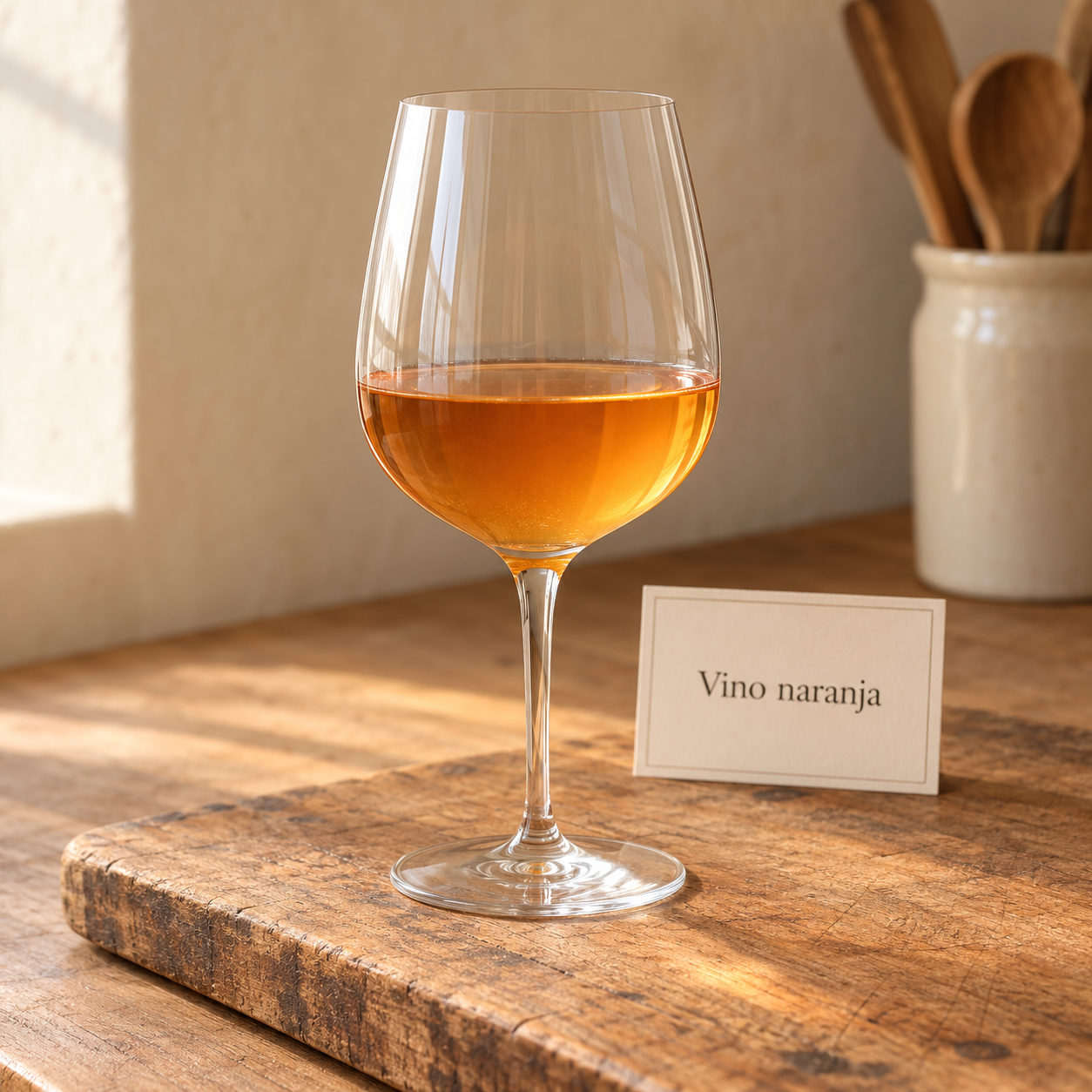 Vino naranja en copa elegante