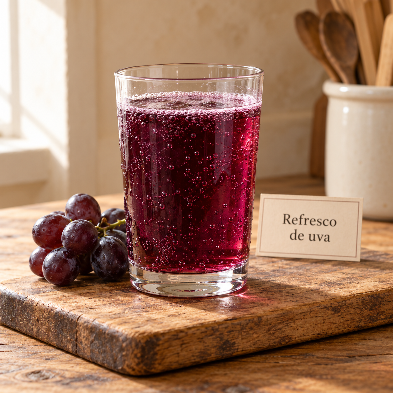Refresco de uva con uvas moradas