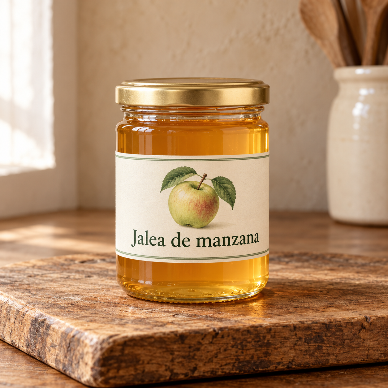 Jalea de manzana en tarro de vidrio