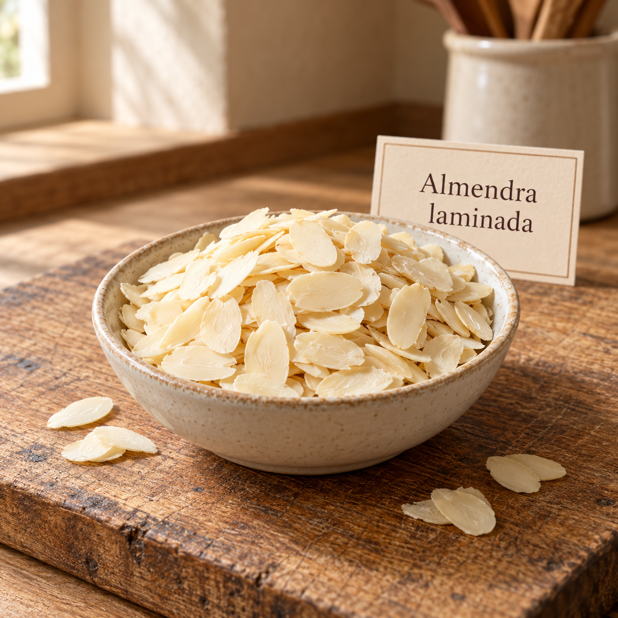 Almendra laminada en cuenco crema
