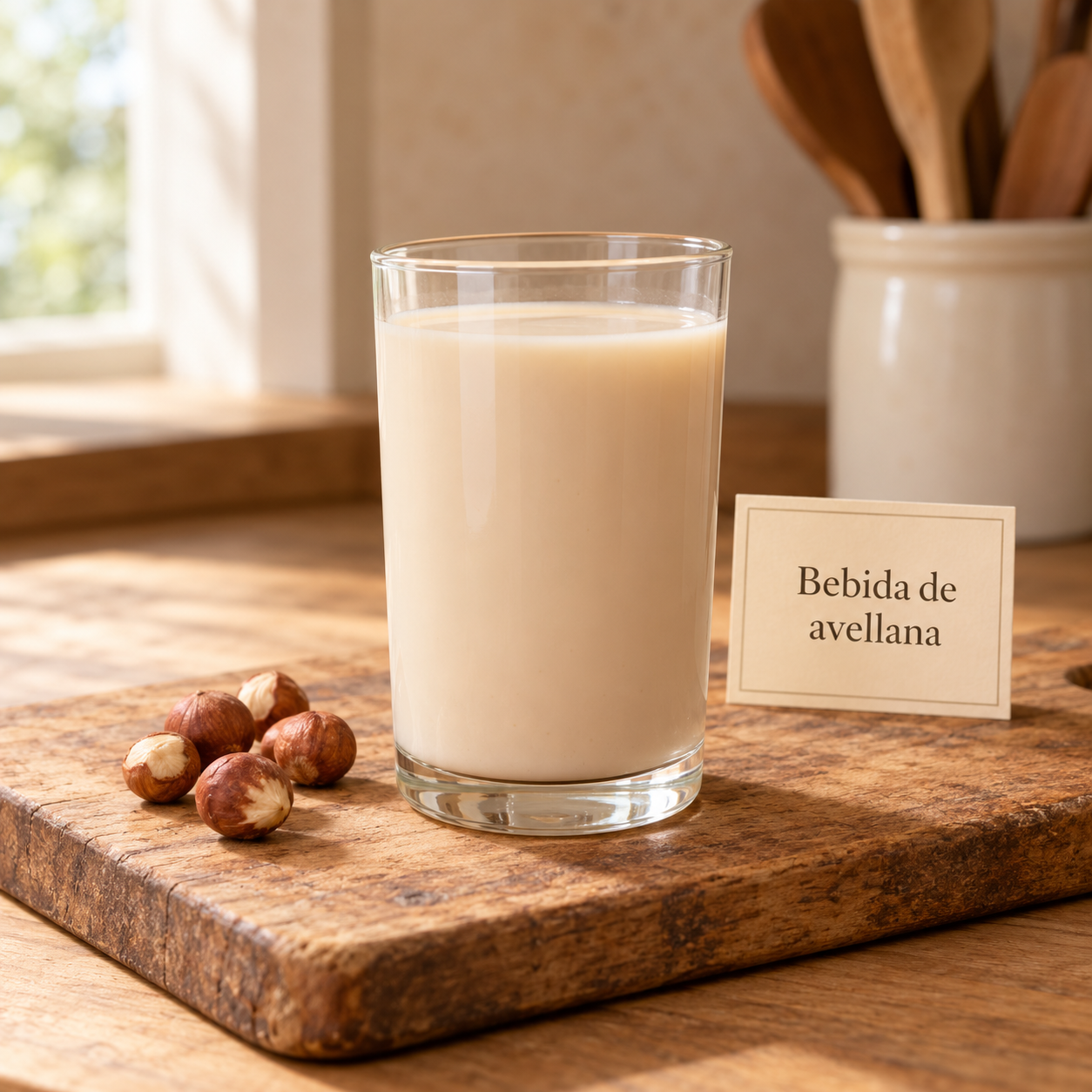 Bebida de avellana en vaso de cristal