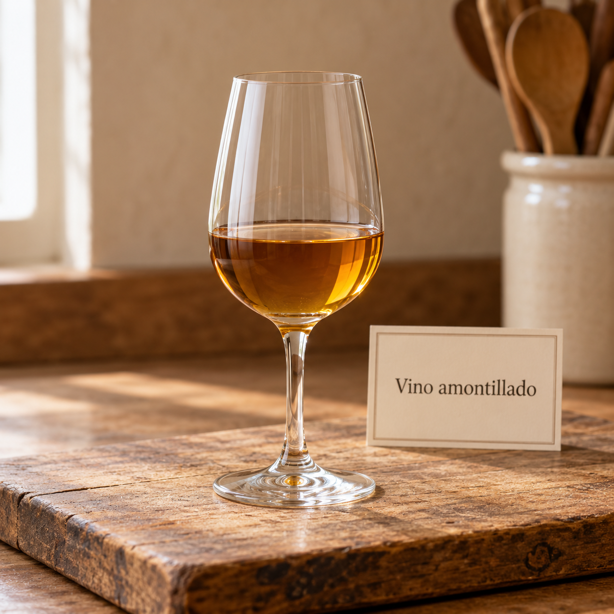 Vino amontillado en copa elegante