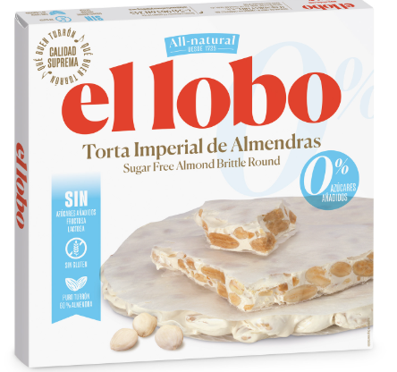 Saltar al final de la galería de imágenes Saltar al comienzo de la galería de imágenes Torta de Turrón Imperial de Almendras 0% Azúcares Añadidos El Lobo All-Natural 200 g