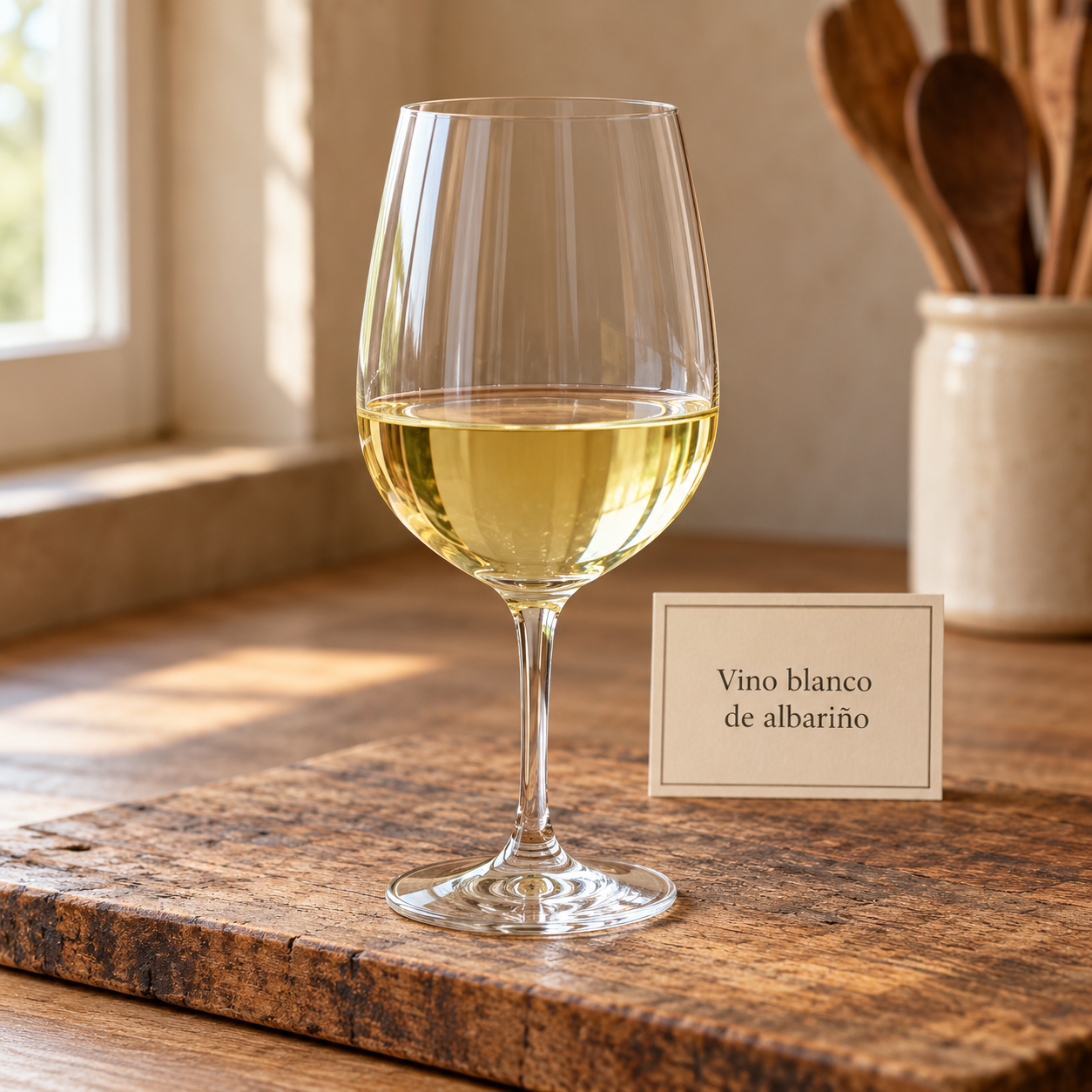 Albariño blanco en copa elegante