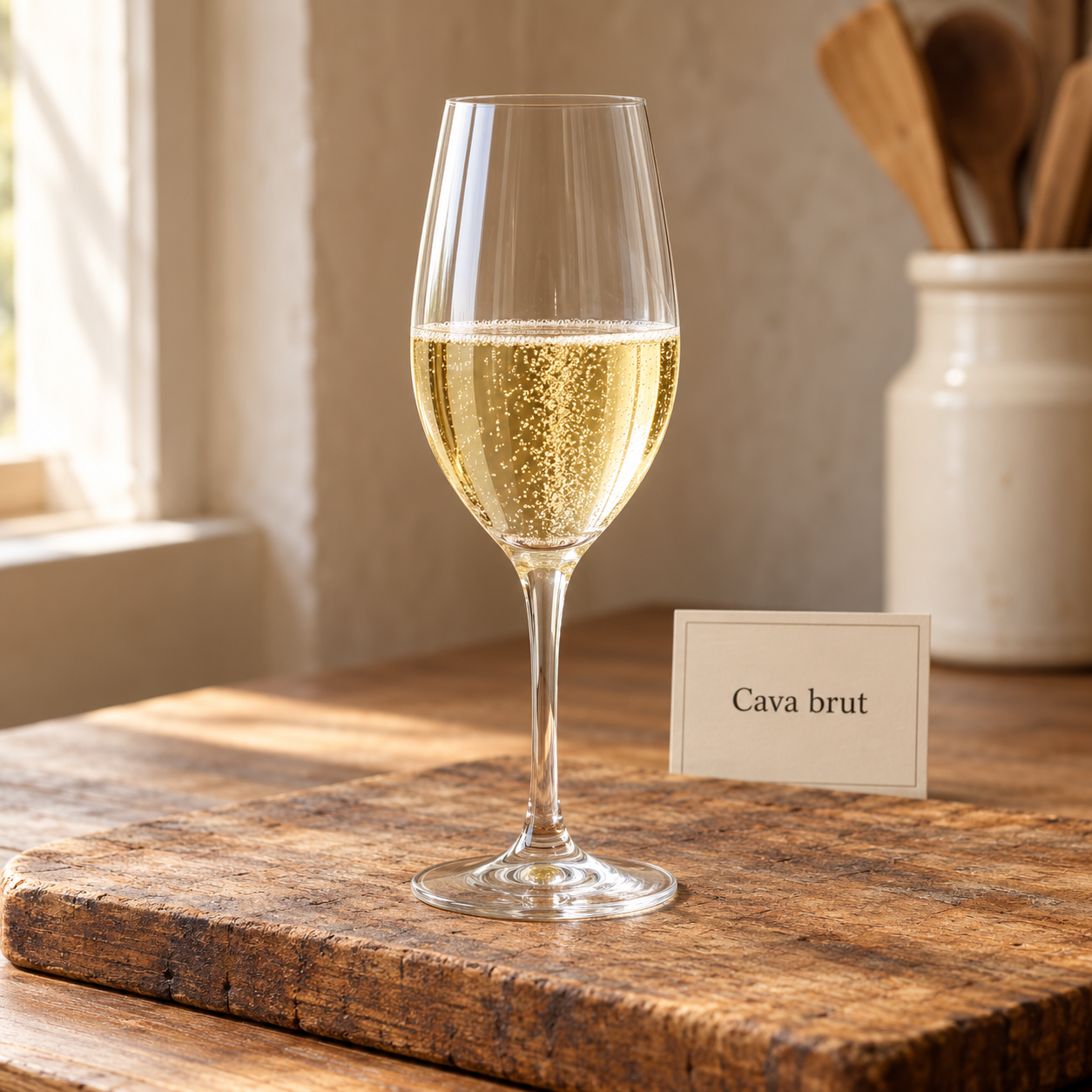 Cava brut dorado en copa tulipa