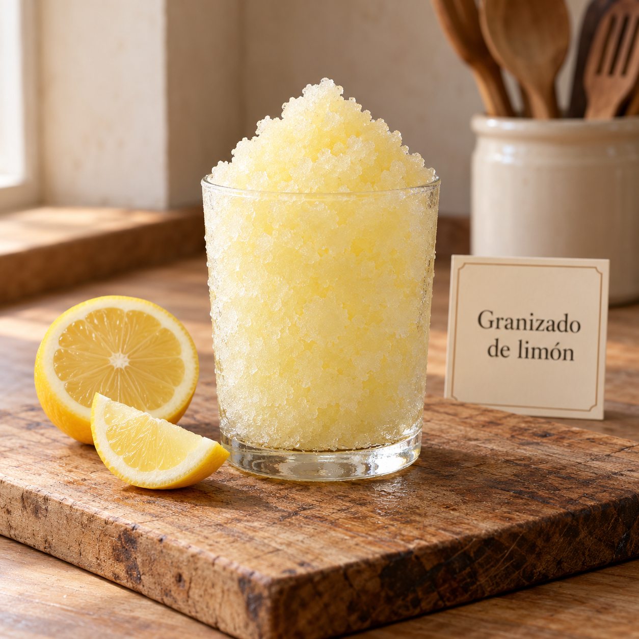 Granizado de limón en cocina rústica