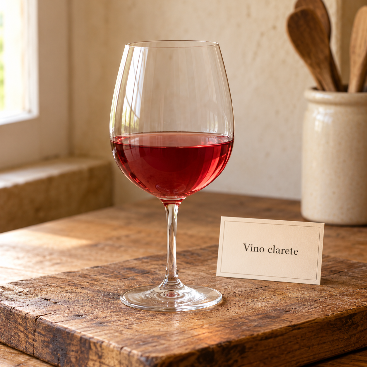 Vino clarete en copa transparente