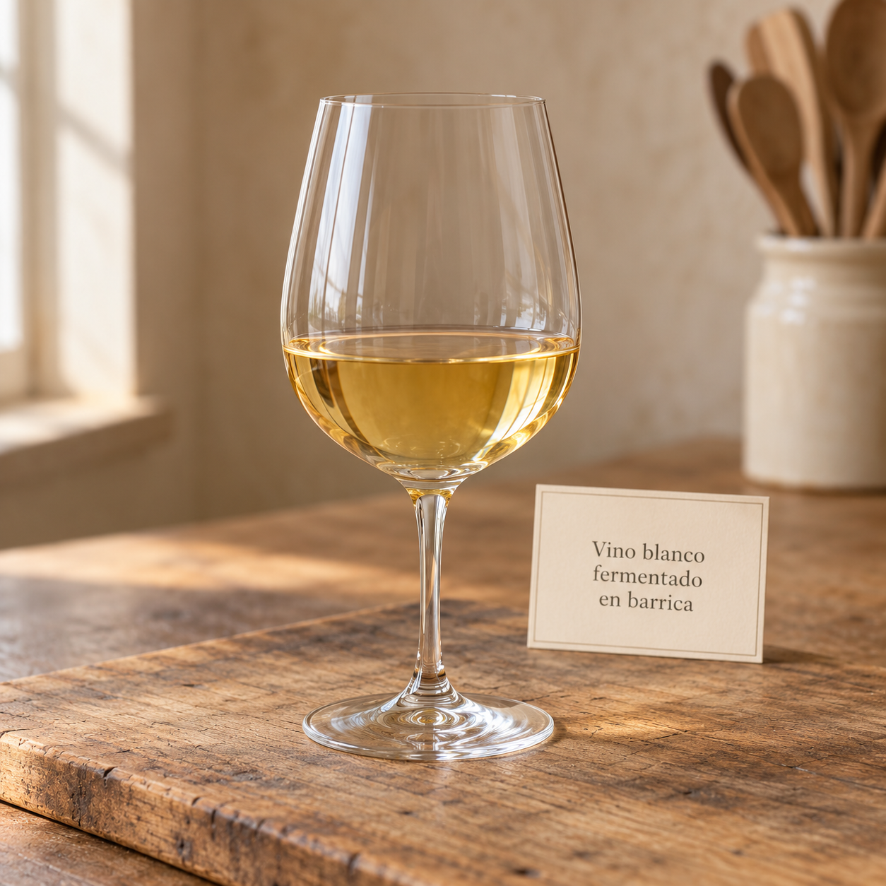 Vino blanco fermentado en barrica