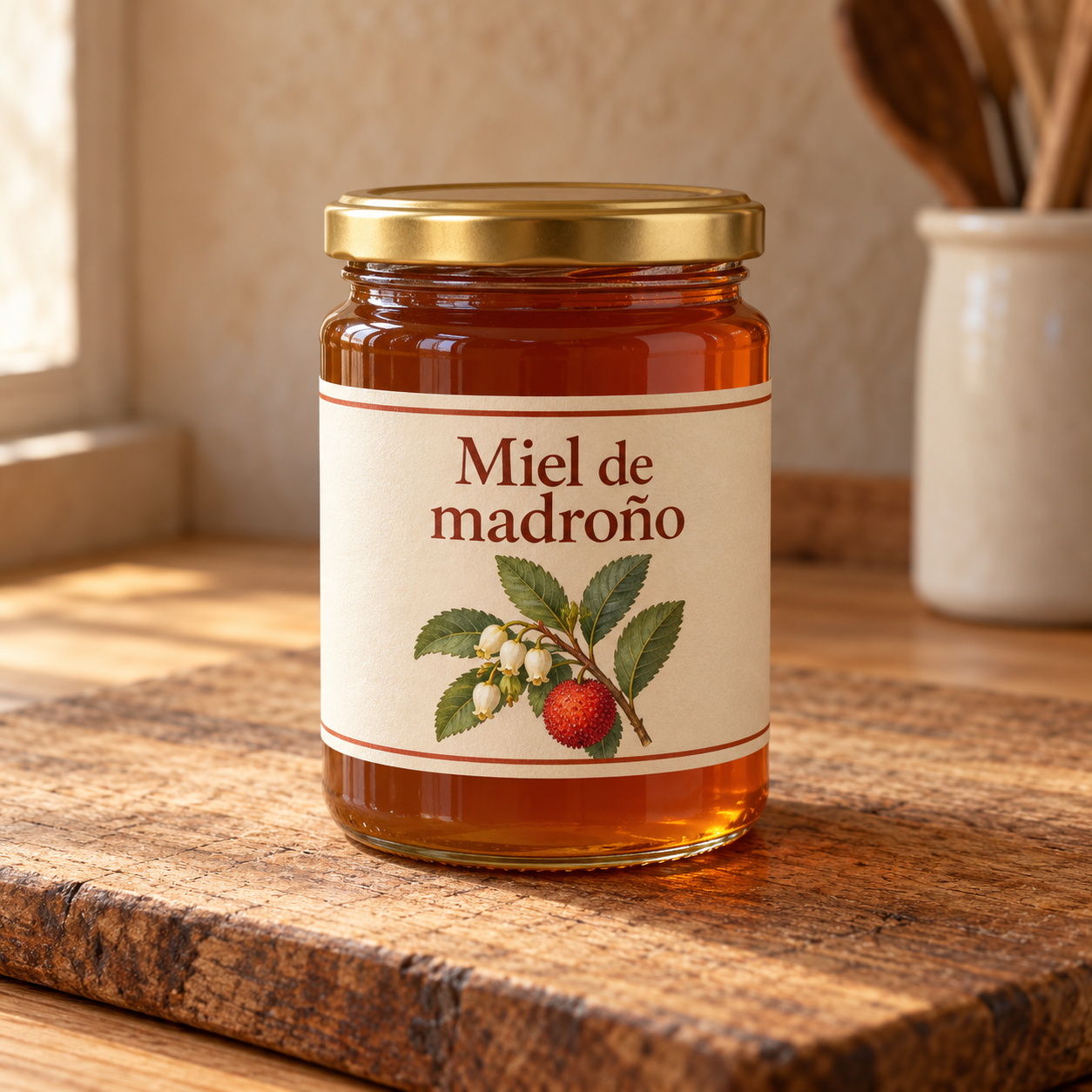 Miel de madroño en frasco rústico