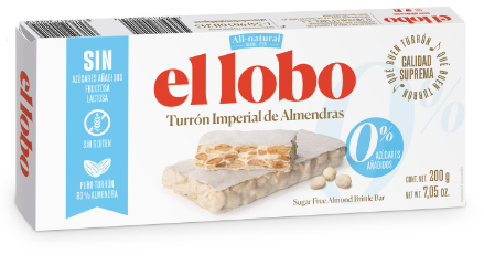 Turrón Imperial de Almendras 0% Azúcares Añadidos El Lobo All-Natural 200 g