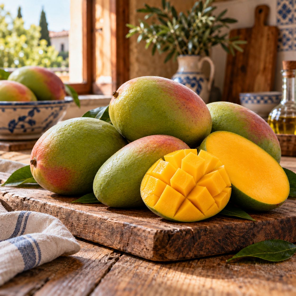 Mangos Keitt de Granada en cocina rústica