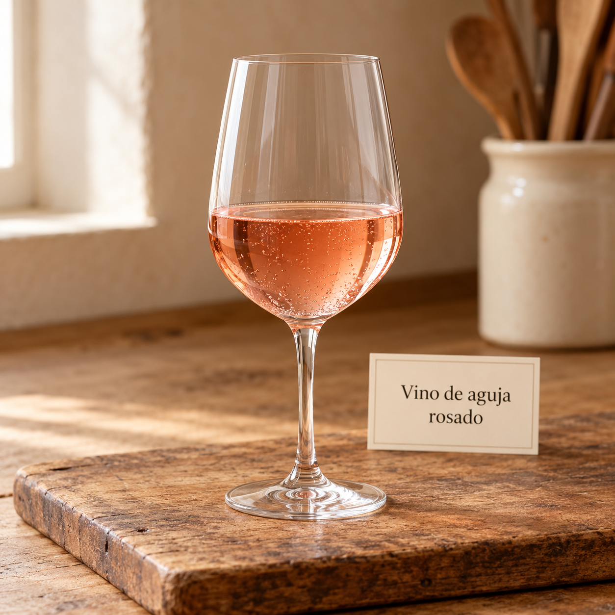 Vino de aguja rosado en copa