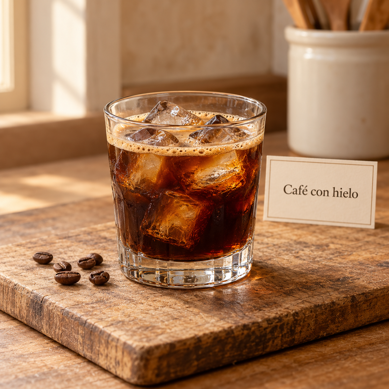 Café con hielo en vaso