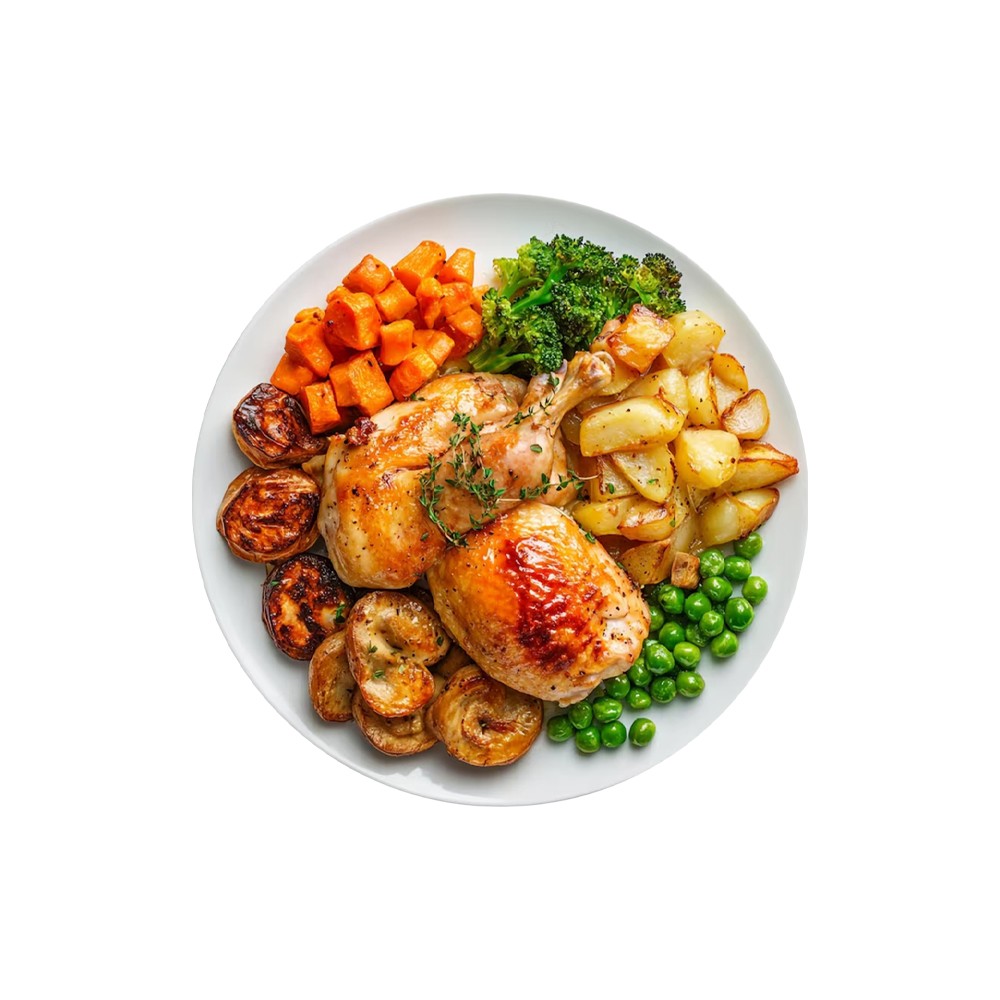 Plato combinado de Verduras, Patatas y Pollo asado