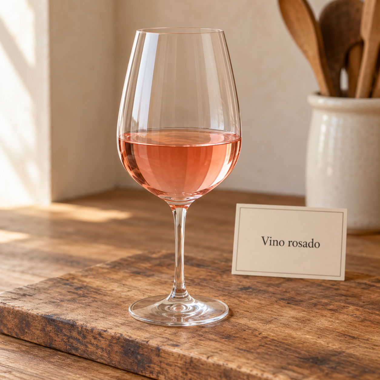 Vino rosado en copa transparente