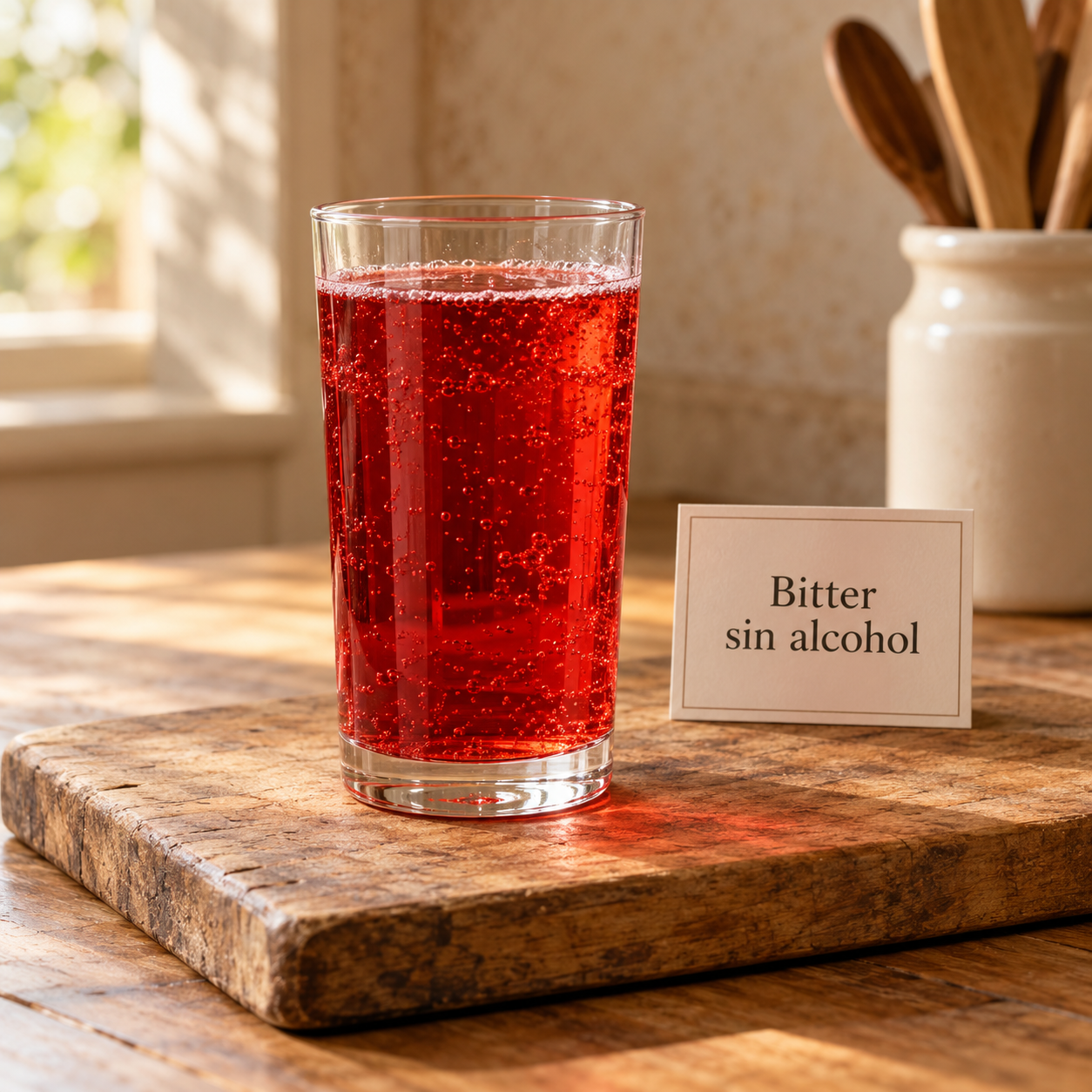 Bitter sin alcohol en vaso de cristal