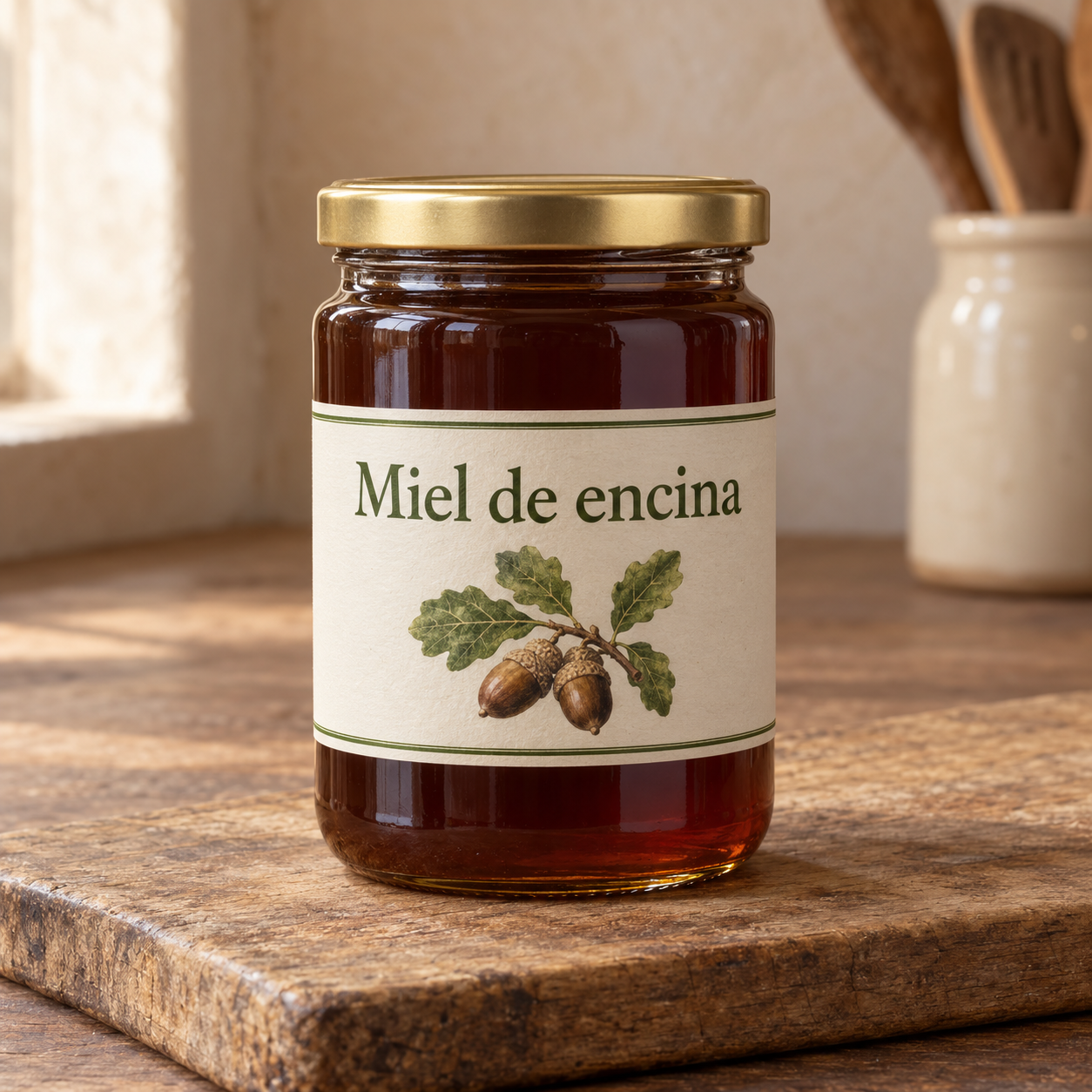 Miel de encina en frasco