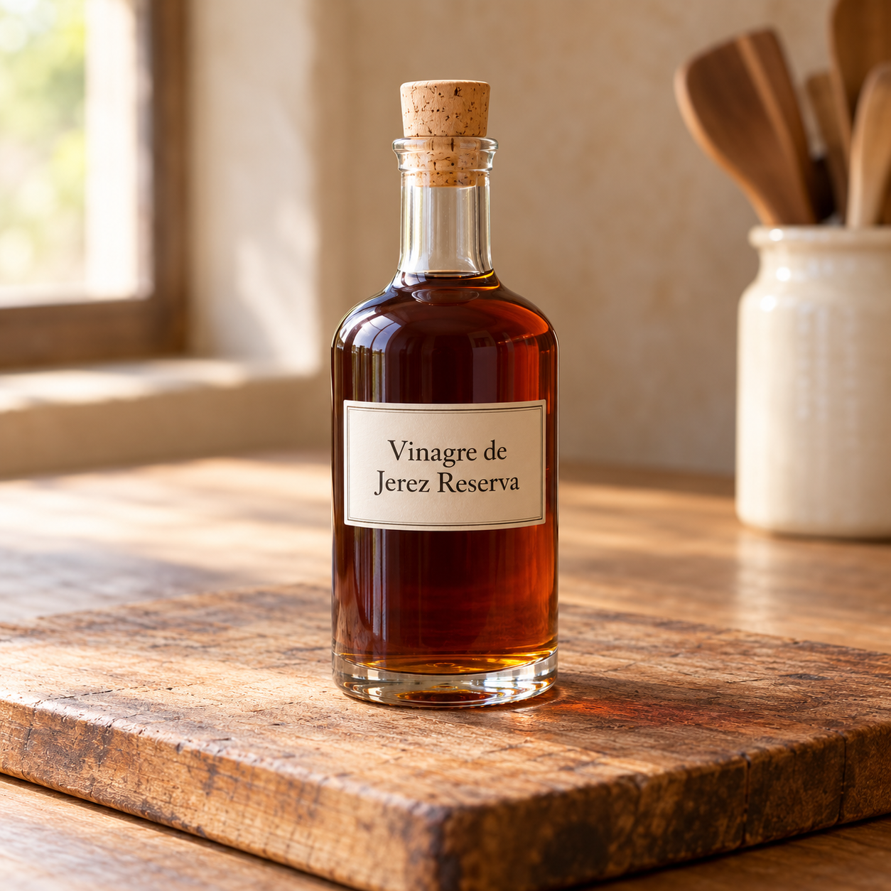 Vinagre de Jerez Reserva sobre tabla rústica
