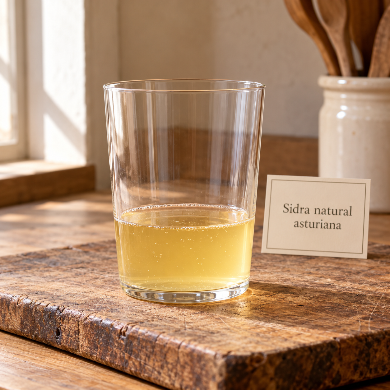 Sidra asturiana en vaso transparente