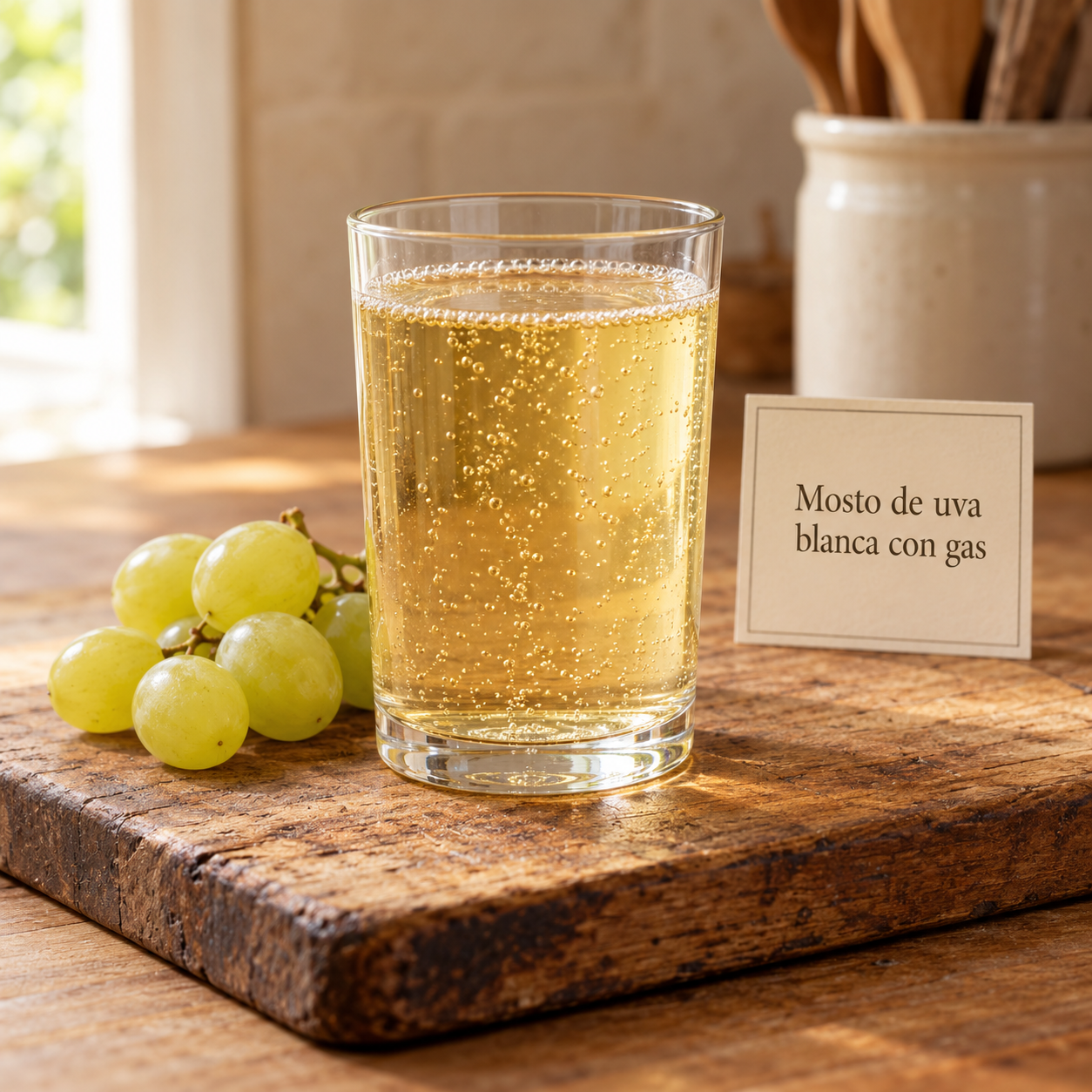 Mosto de uva blanca con gas