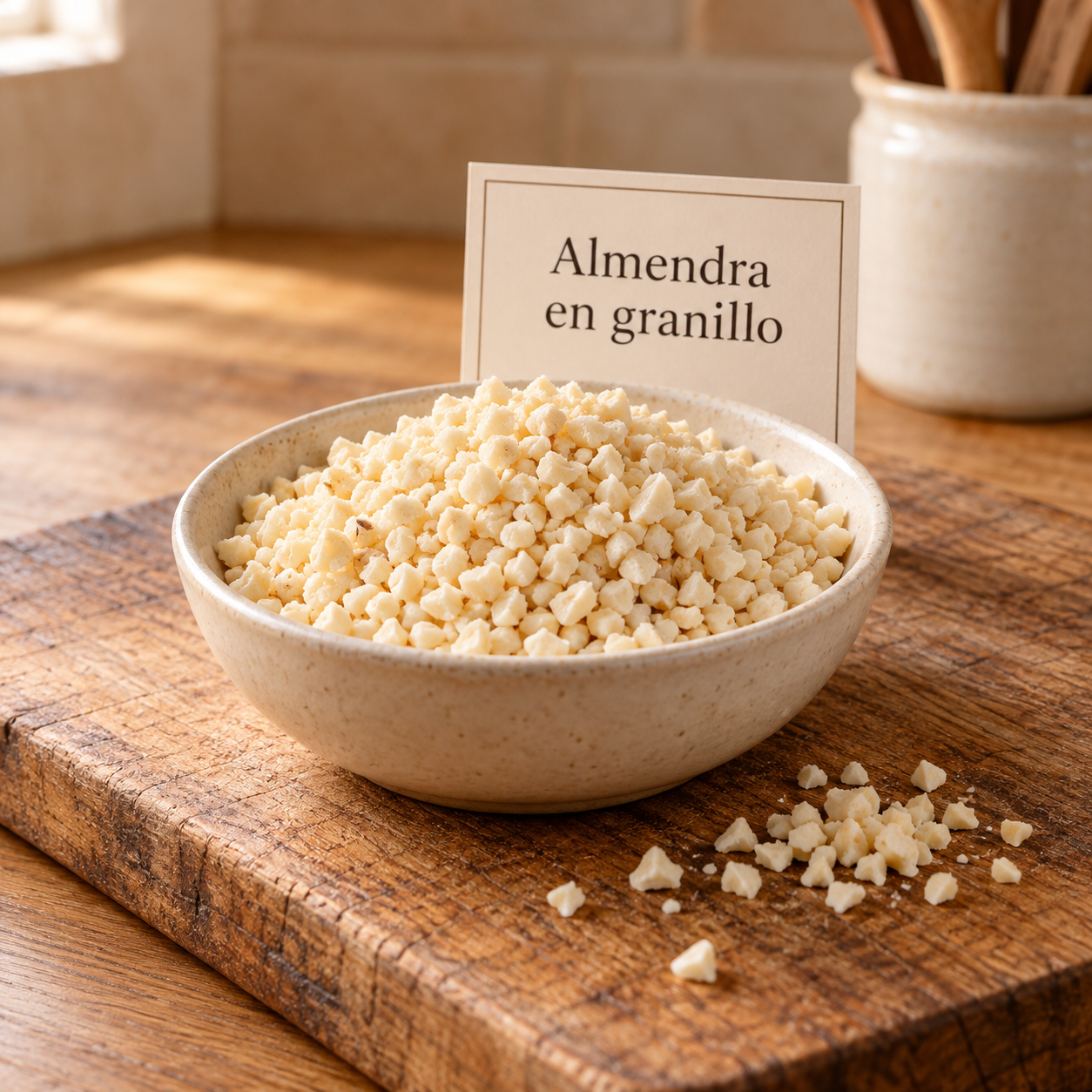 Almendra en granillo sobre tabla rústica