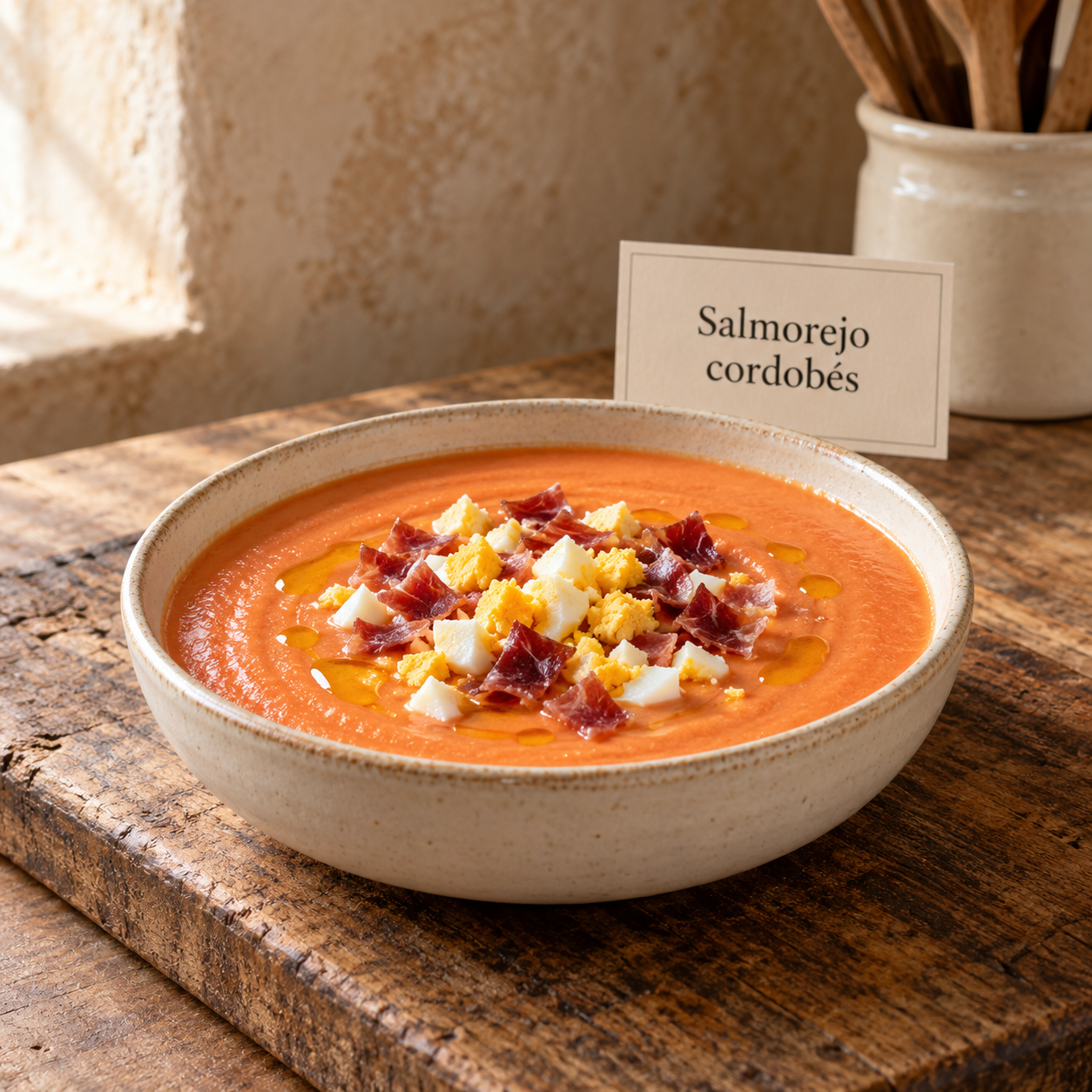 Salmorejo cordobés en cuenco artesanal